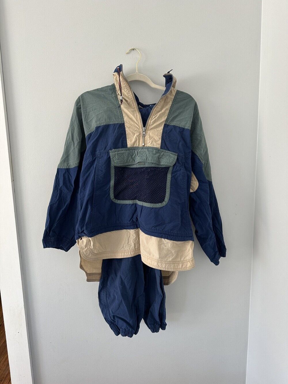 vintage nike windbreaker jacket men S kangaroo pouch half zip nylon Blue Track